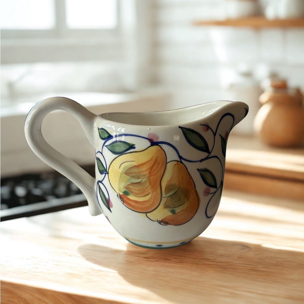 Vintage Yellow and Green Ceramic Art Pitcher